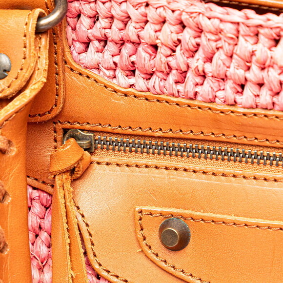 Balenciaga handbag basket bag pink brown raffia leather - Picture 8 of 9